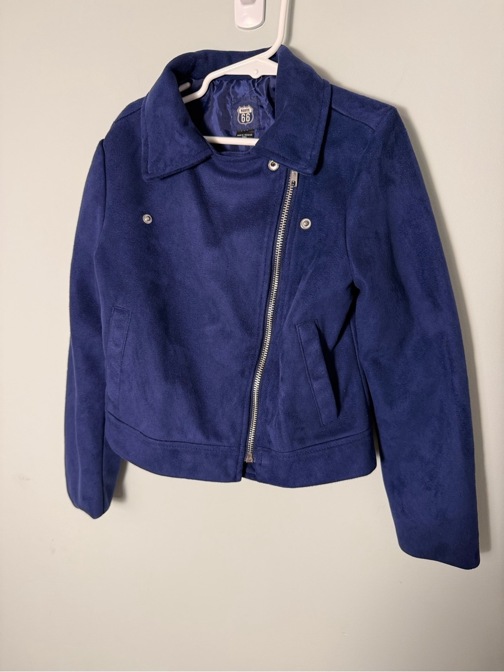 Route 66 Girls Suede-Look Blue Moto Jacket Size M 7/8